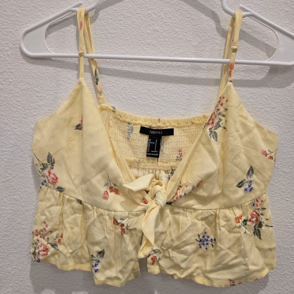 Forever 21 Yellow Tie‎ Front Crop Camisole